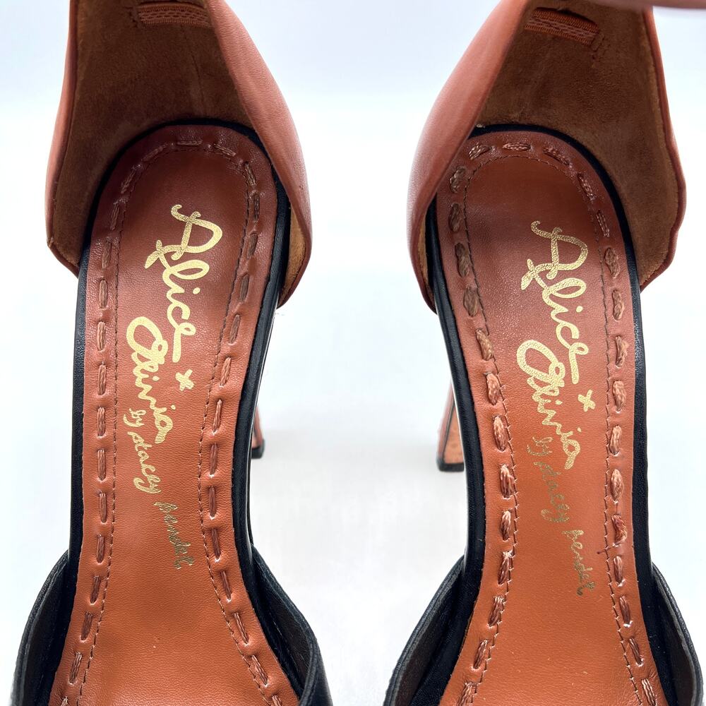 ALICE + OLIVIA Gwennie Ankle Wrap Strap Heels Womens 39 Black Brown Leather - Picture 13 of 14
